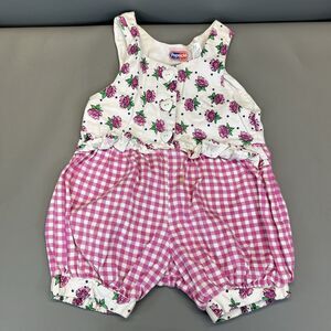 Popsicle Bubble Romper Shortall Overall Plaid Flowers Pink Sz 4 Vintage 90s